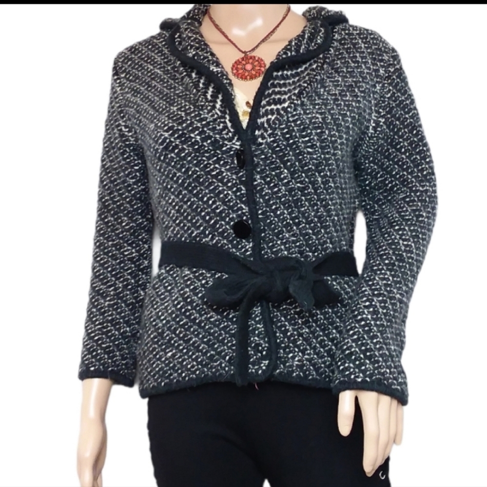 Ann Taylor Tweed Black Belted Jacket